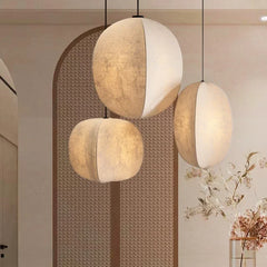 “Nordic linen Wabi Sabi pendant light for Japandi dining room”