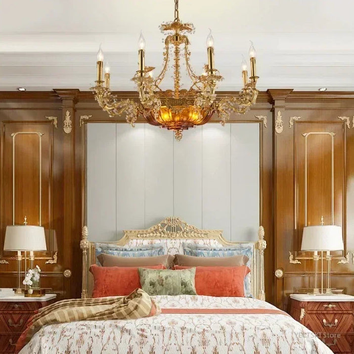 “Ornate bedroom chain chandelier in classic finish”