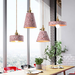 “Pink terrazzo pendant lamp, wabi sabi modern style, copper accent, E27”