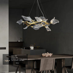 Six-light ceiling chandelier designed for dining table statement lighting