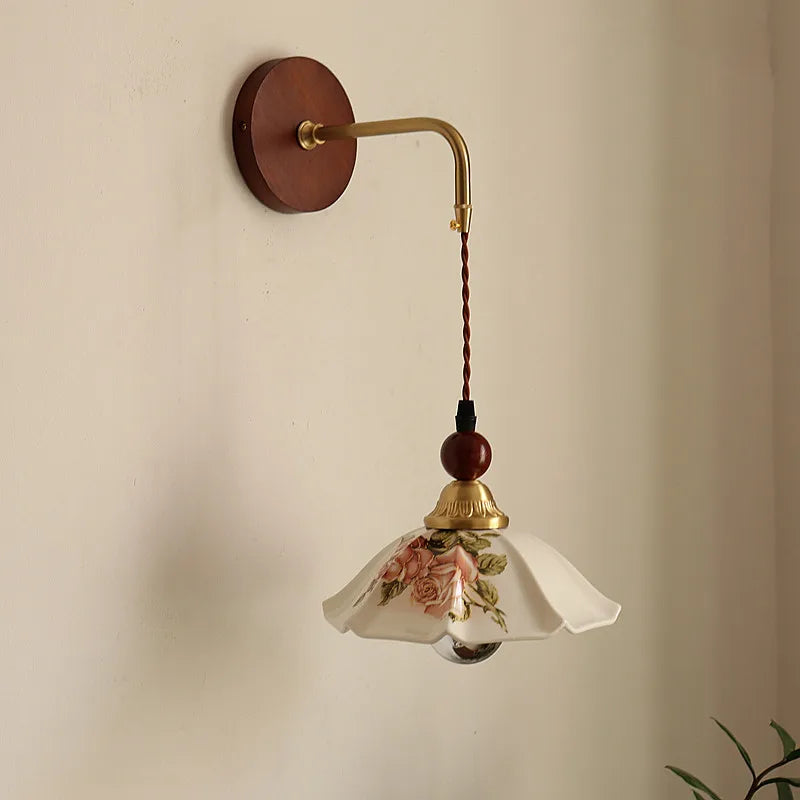 “Artisan floral ceramic wall light fixture, modern nordic, easy install, 3-year warranty”