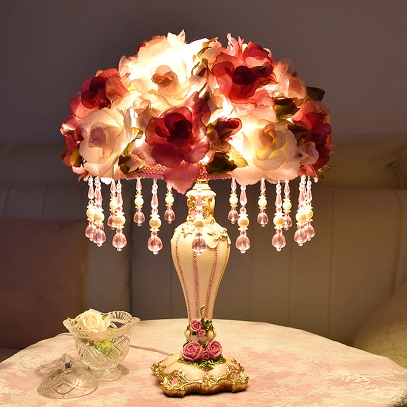 “Princess room floral nightstand lamp for girls bedroom decor”