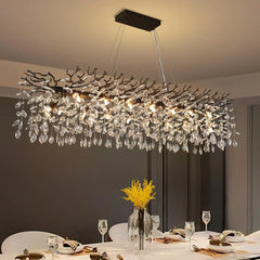 “Rectangular black branch crystal chandelier for modern dining rooms”