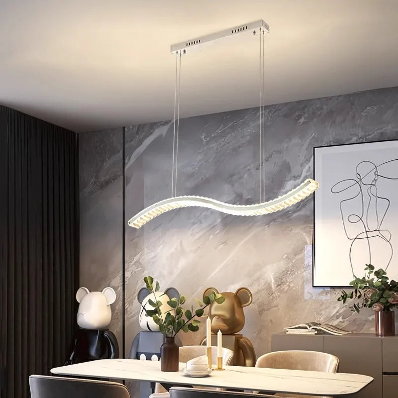 Remote control dimmable pendant chandelier featured in a luxury living room

