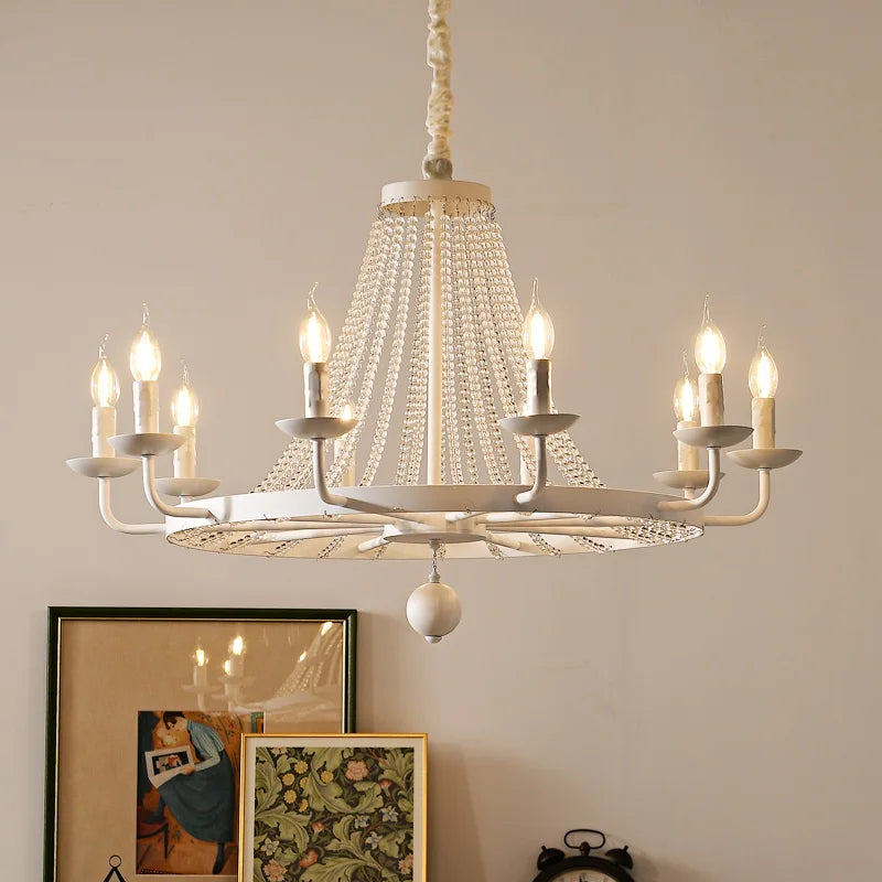 Retro candle-style crystal chandelier with chain pendant mount and E14 LED bulbs included
