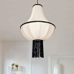 “White cloth tassel ceiling lamp, soft ambient light, for living, bedroom, or hotel”