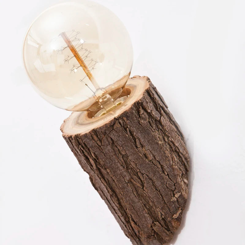 Light bulb inside a wooden block on a white background