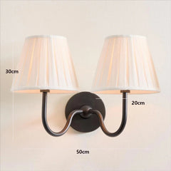 Double wall light fixture with lampshades on a white background, showing dimensions.