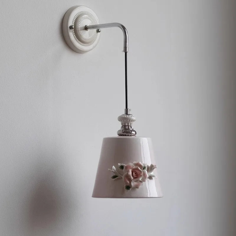 “Retro pink ceramic wall light for bedroom or cafe decor”
