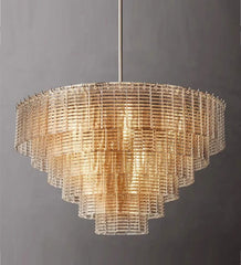 Vintage ceiling chandelier with plated construction and glass detailing