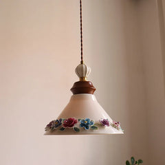 “Romantic sculpted ceramic suspended lamp with pastel flowers for living or bedroom”