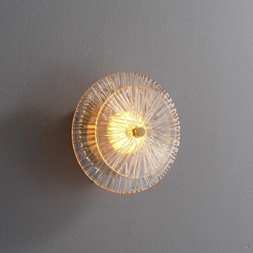 Decorative disc wall lamp with touch on off switch and included LED bulbs for bedroom walls