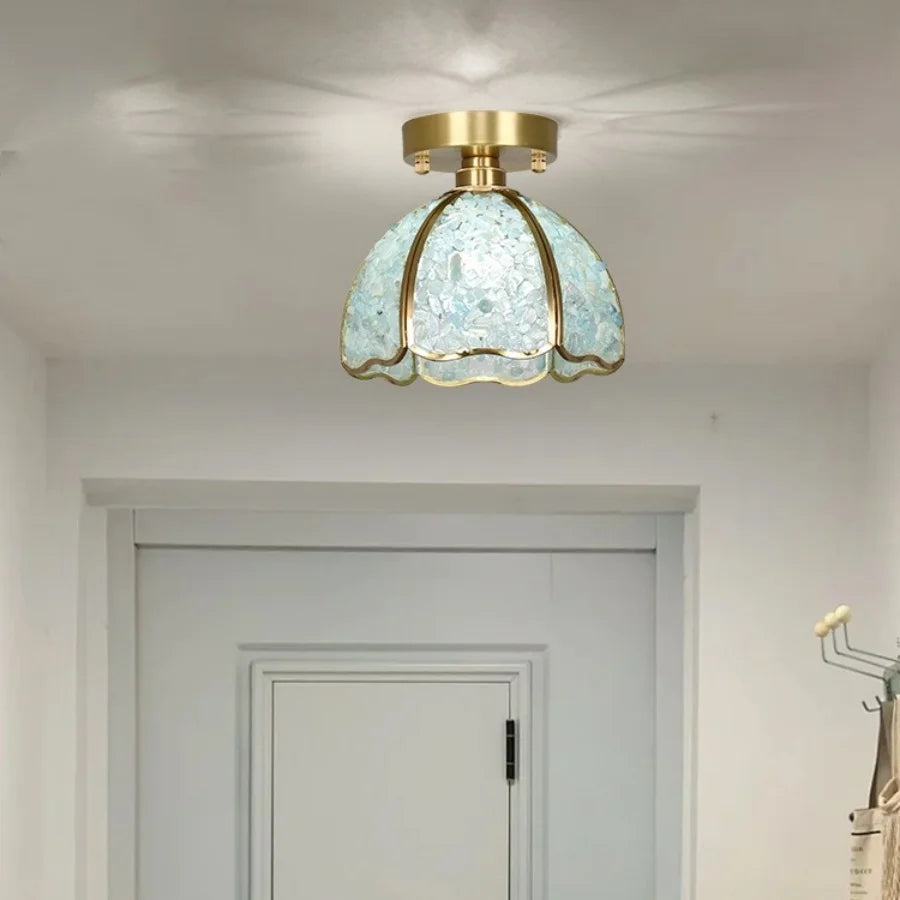 “Sky blue crystal ceiling light, Nordic style, flush mount”