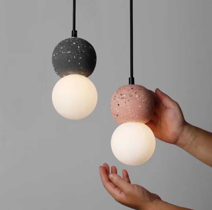 Minimalist hanging pendant lamp with stone shade for dining table lighting