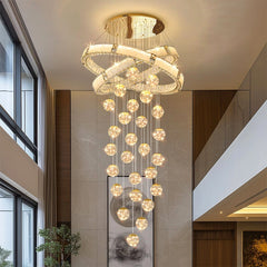 Modern spiral crystal chandelier with brushed steel finish