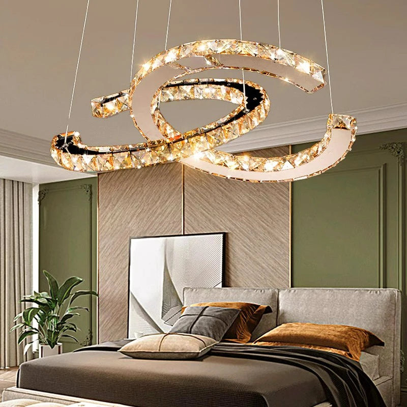“Statement crystal chandelier with spiral design”