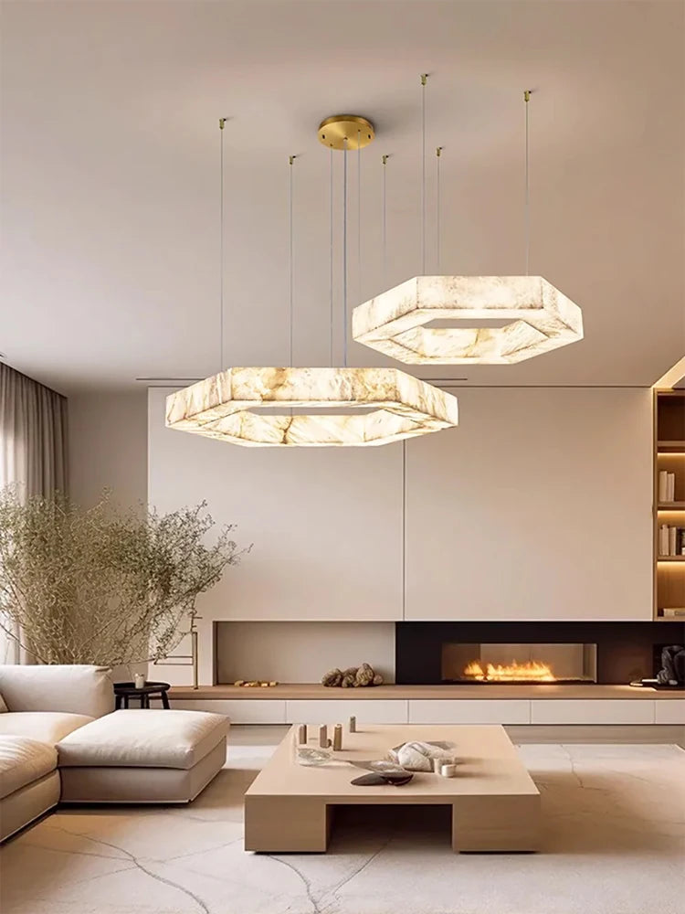 Modern circular pendant chandelier with layered ring design