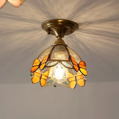 “Tiffany butterfly glass ceiling light with copper base, Liglite”