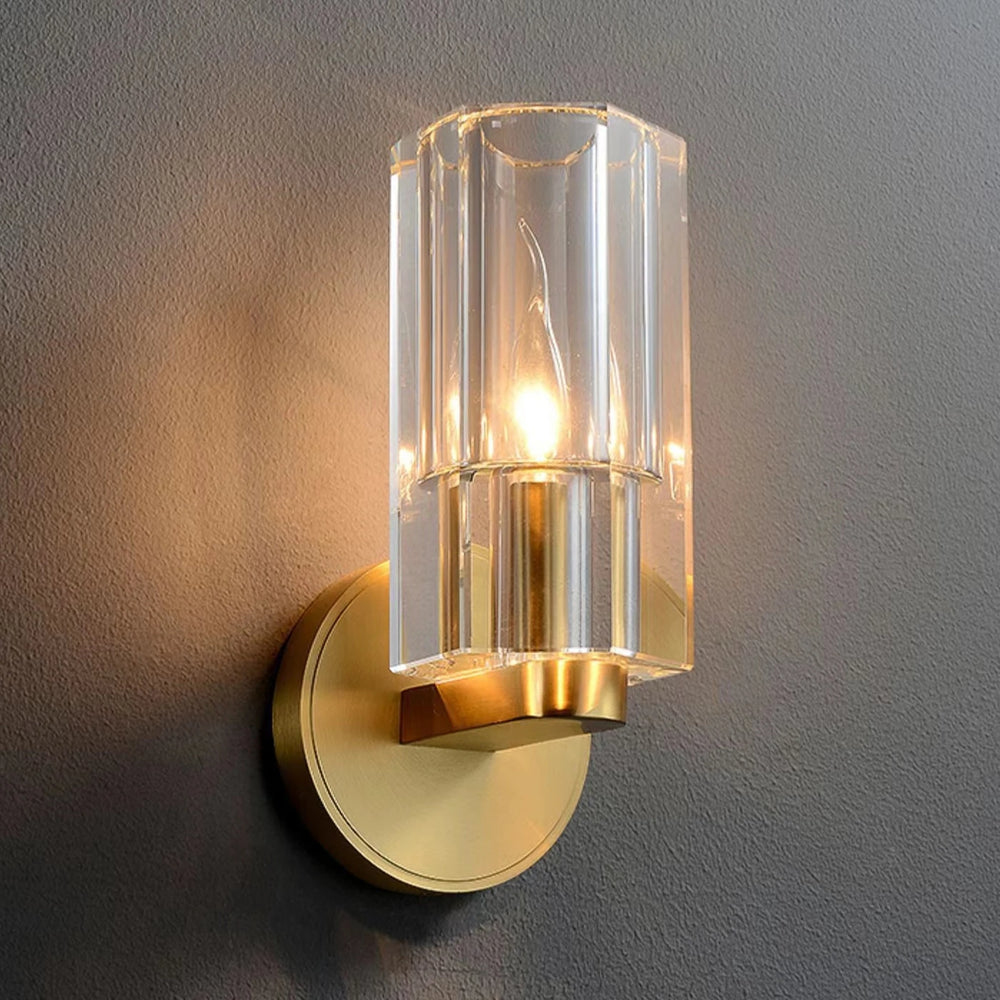 Plated copper wall light with touch on off switch for foyer and corridor lighting