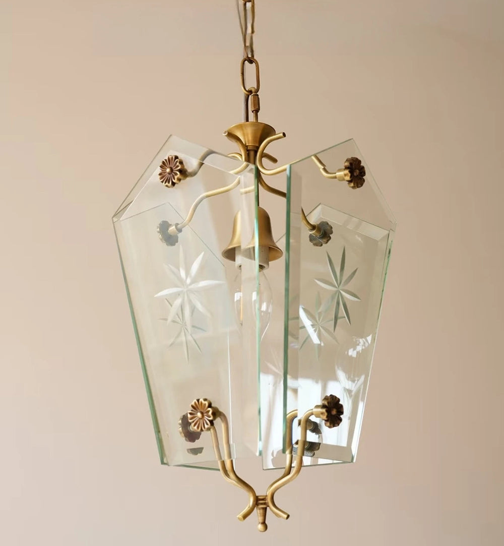Glass and copper pendant light with touch on off control for small room ceiling lighting