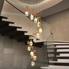 Cascading crystal pendant lamp with dimmable control for entry hall and stairwell spaces