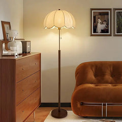 “Vintage bamboo iron floor lamp with dimmable LED and fabric shade”