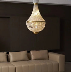 “Luxury round vintage crystal pendant light, traditional French style, semiflush”