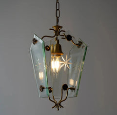 Vintage glass pendant light with flower-patterned shade for dining room ambient lighting