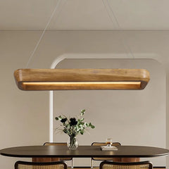 Wabi Sabi wood rectangle pendant light with dimmable LED bulbs for dining tables