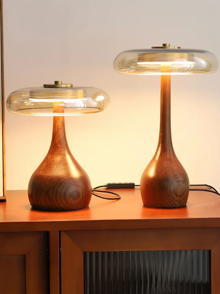 “French walnut and glass table lamp for modern bedrooms”