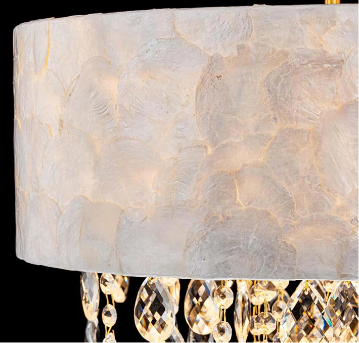 Decorative shell and crystal ceiling light for foyer hallway ambience
