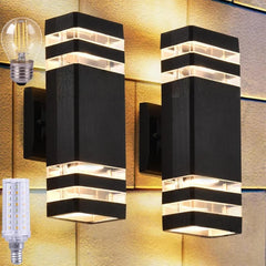 “Waterproof IP65 wall sconce illuminating a home facade.”