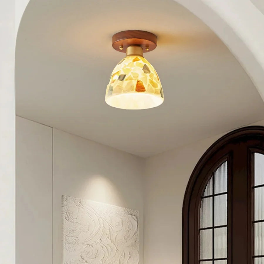 “Wood and copper LED ceiling light for hallway or dining room”