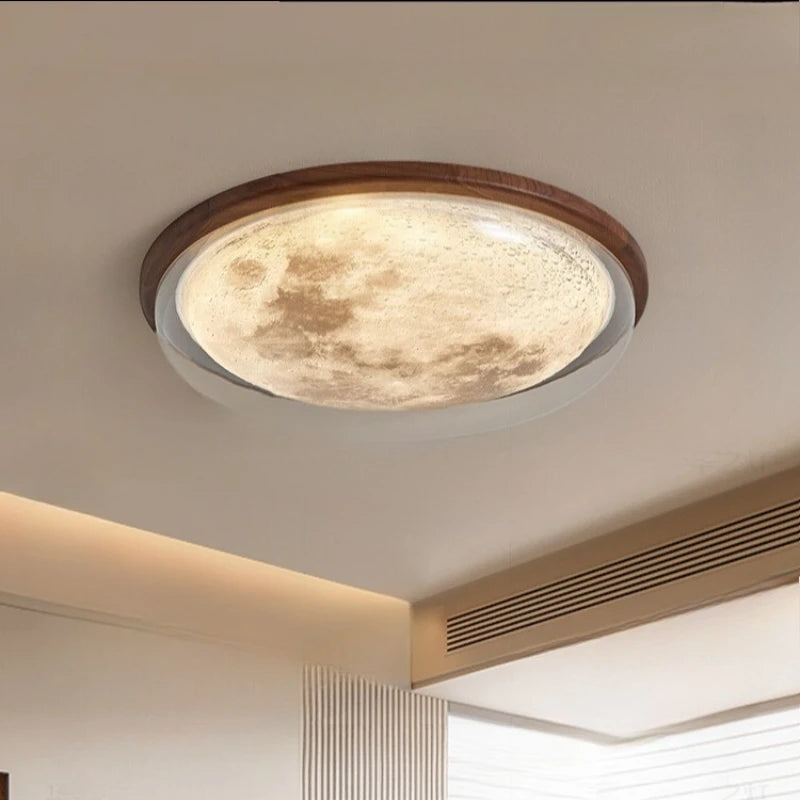“Circular moon pattern ceiling light for bedroom, living room, or study, 3-year warranty”