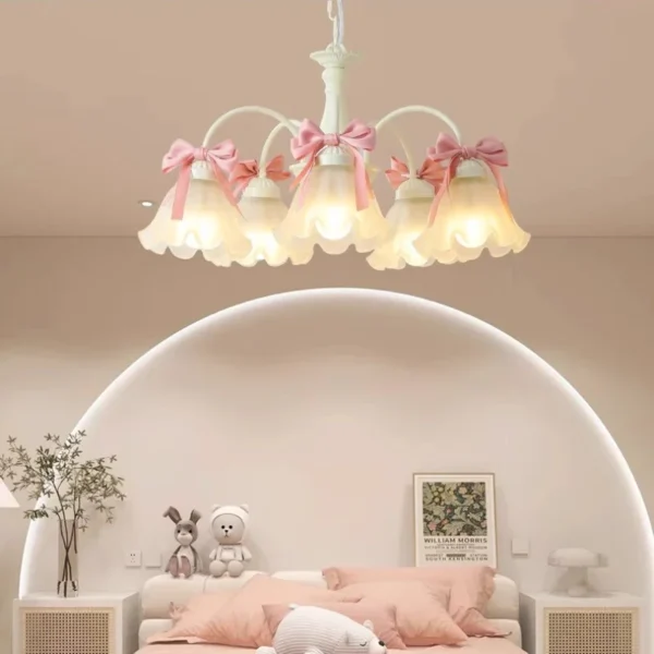 French children’s Bedroom bow pink eye protection ceiling pendant lamp 1
