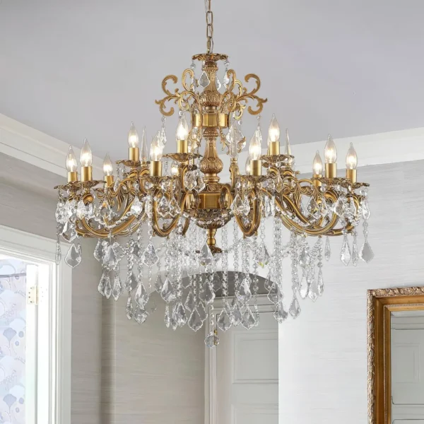 K9 Crystal Light Antique Gold Chandle Holder Style Chandelier 1