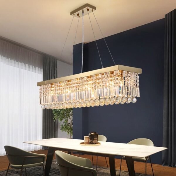 LED Crystal Rectangular Hanging Chandelier – Golden 1