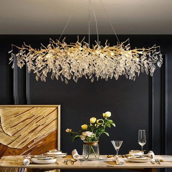 Gold Crystal Lustre Brunch Petals Ceiling Chandelier 1