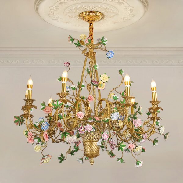 Brass French Flower Basket Chandelier 1