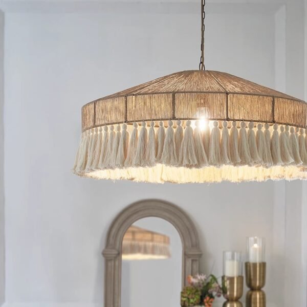 Unique Bohemian retro hemp rope tassel pendant light for natural decor.
