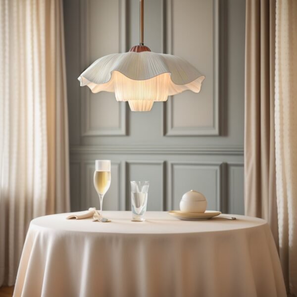 Elegant retro fabric floral pleated pendant light.