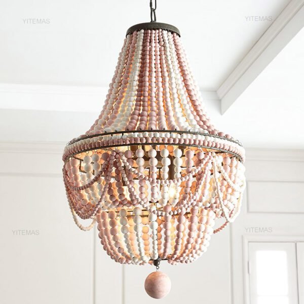 Elegant Bohemian Wood Beaded Mini Chandelier