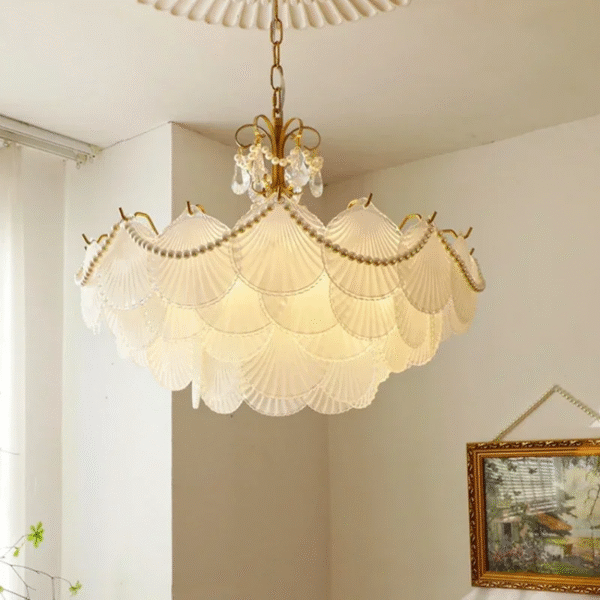 French Shell Glass Chandelier 1