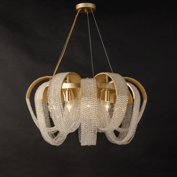 Postmodern luxury tassel crystal chandelier in gold.